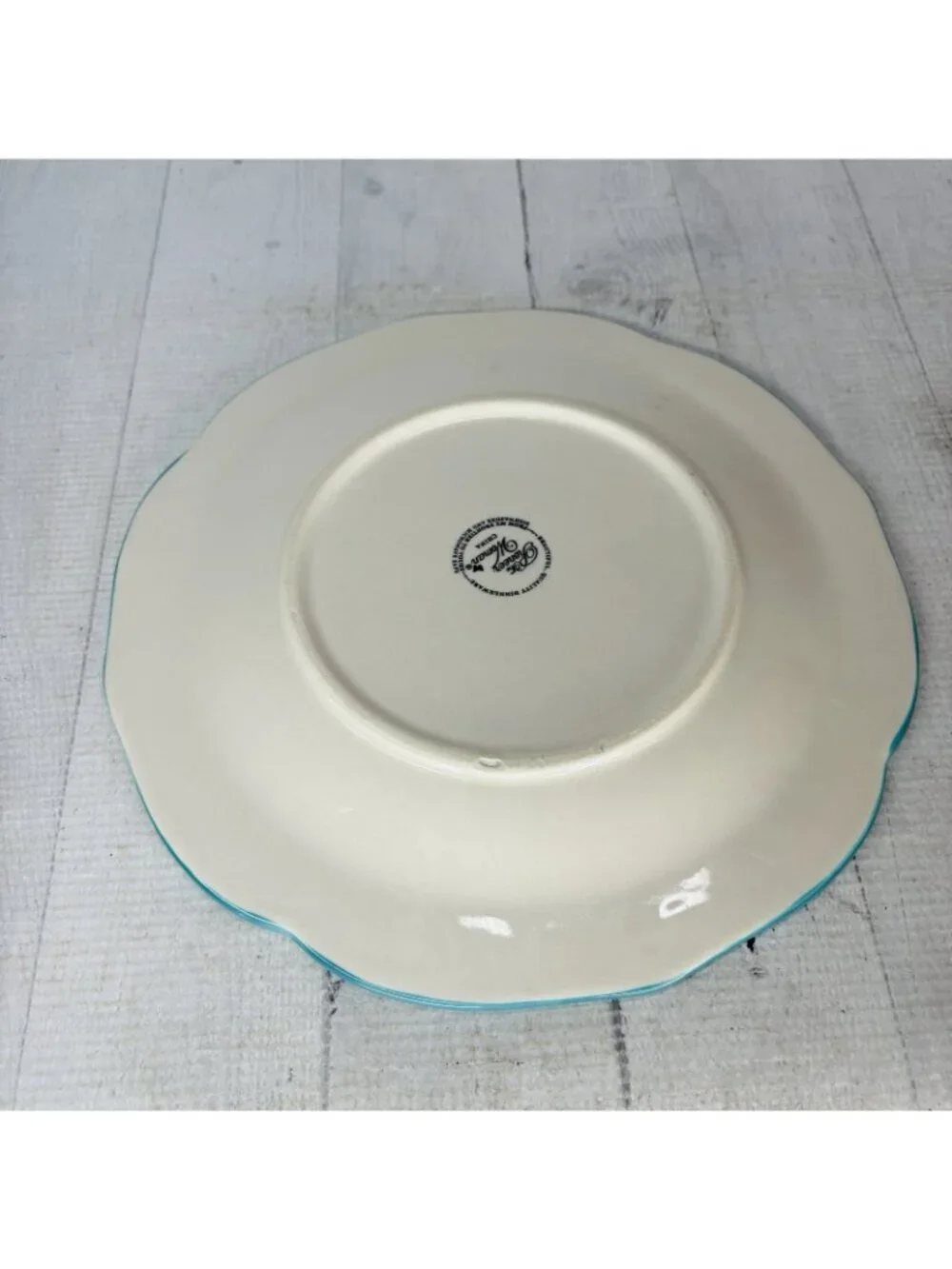 The Pioneer Woman VINTAGE BLOOM Scallop Floral  Teal Trim Stoneware Dinner Set 3